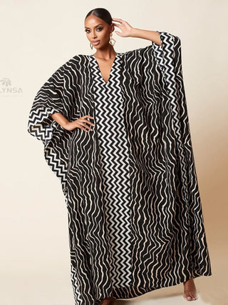 Retro Striped Kaftan - Huriya Swimwearvariant_sku#|14:193;5:2000035280Huriya SwimwearBlackOne Size