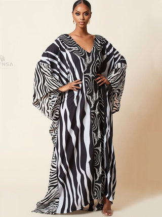 Retro Striped Kaftan - Huriya Swimwearvariant_sku#Retro Striped Kaftan0Huriya SwimwearDark GreyOne Size