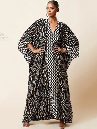 Retro Striped Kaftan - Huriya Swimwearvariant_sku#Retro Striped Kaftan0Huriya SwimwearDark GreyOne Size