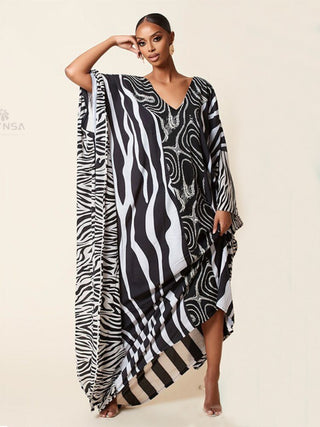 Retro Striped Kaftan - Huriya Swimwearvariant_sku#Retro Striped Kaftan0Huriya SwimwearDark GreyOne Size